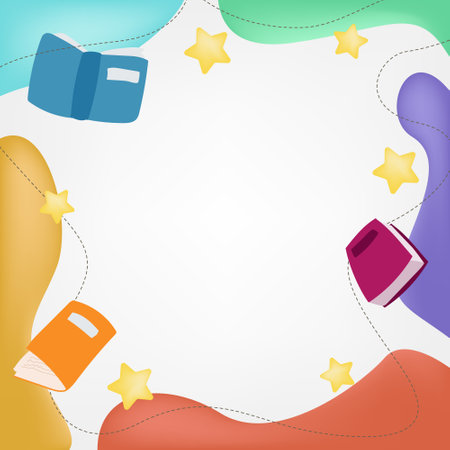 background for World Book Day with books and stars - vectorのイラスト素材