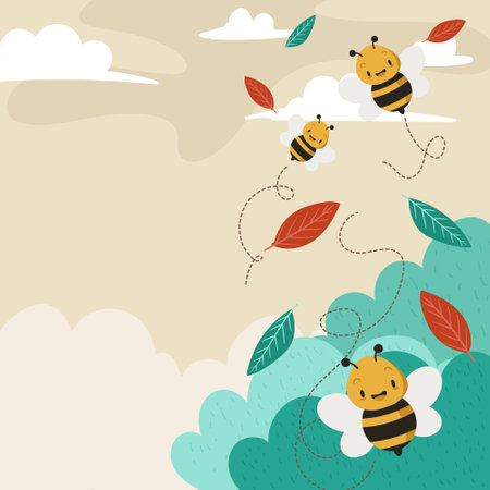 Cute bees flying in the sky. Vector illustration.のイラスト素材