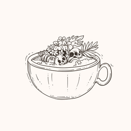 Bowl of skull. Hand drawn skull vector illustration in sketch style.のイラスト素材
