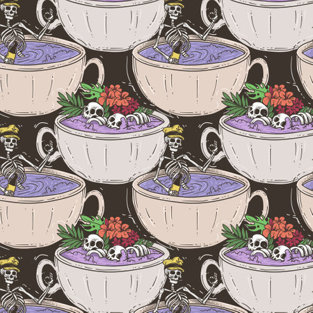 Seamless pattern with skull in a pot of poison. Vector illustration.のイラスト素材