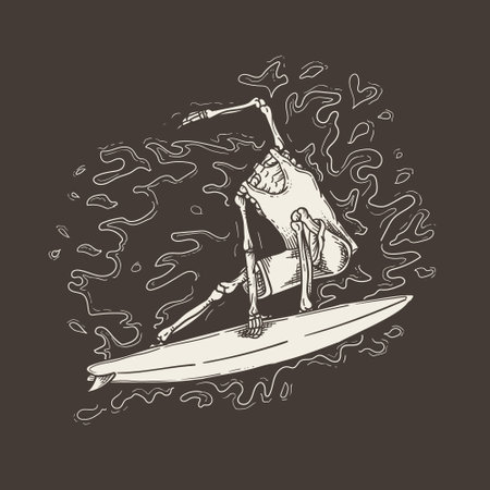 Hand drawn sketch of a surfer on a surfboard. Vector illustration.のイラスト素材