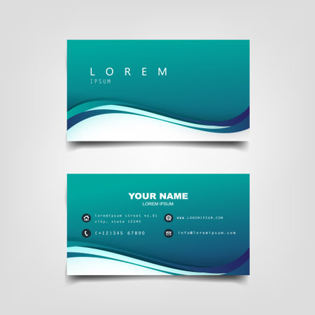Modern business card template with blue wavy lines. Vector illustration.のイラスト素材