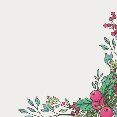 Christmas background with holly berries and green branches. Vector illustration.のイラスト素材