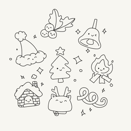 Set of Christmas and New Year doodles. Vector illustration.のイラスト素材