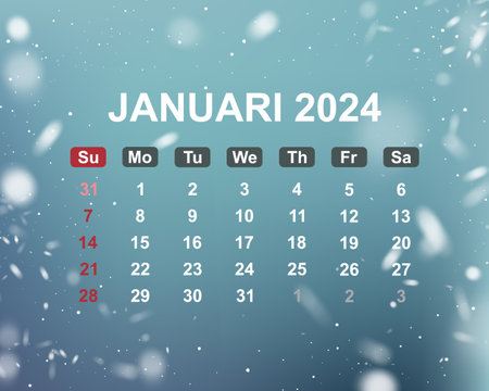 Calendar for January 2024 on snowfall background. Vector illustration.のイラスト素材