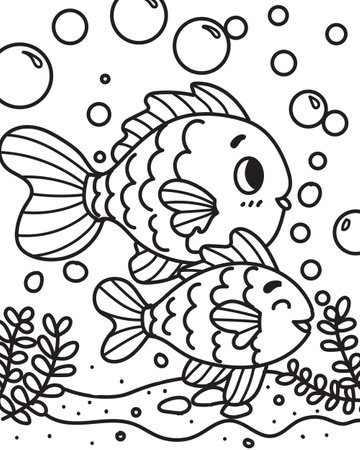 Coloring page for children. Coloring book for kids. Cute koi fish.のイラスト素材