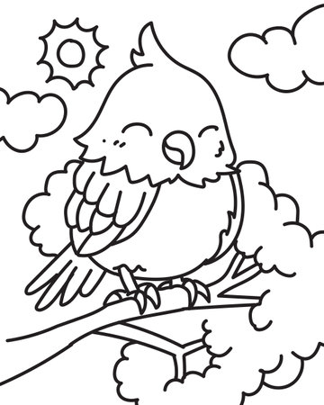 Coloring book for children: cute bird sitting on a tree branchのイラスト素材