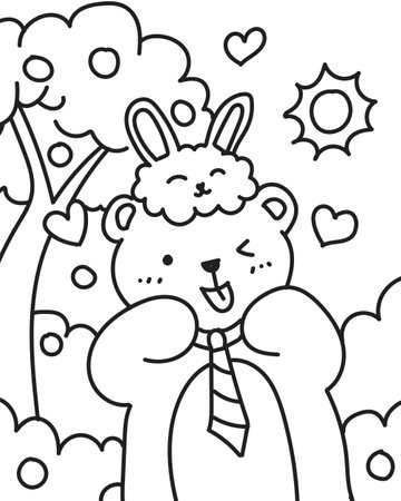bear and little rabbit. Coloring book for children.のイラスト素材