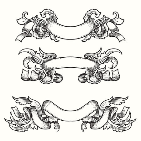 Vector set of Vintage baroque ornaments and ribbonsのイラスト素材