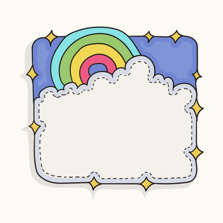 Cute frame with rainbow. Vector illustration in doodle styleのイラスト素材