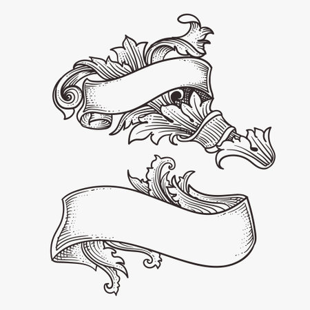 Vintage ribbon and banner. Hand drawn vector illustration in sketch style.のイラスト素材
