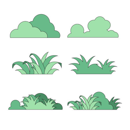 Set of grass icons. Vector illustration isolated on white background. Cartoon style.のイラスト素材
