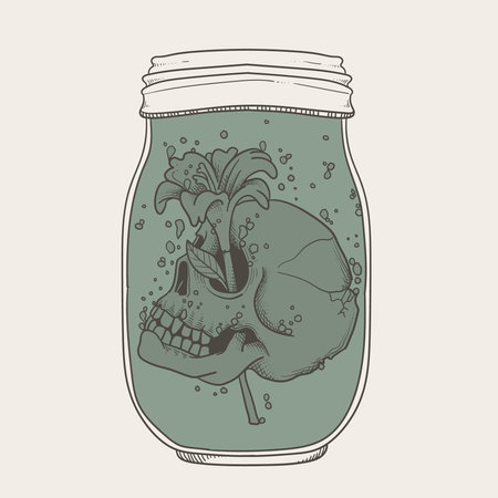 Skull in a jar. Hand drawn sketch. Vector illustration.のイラスト素材