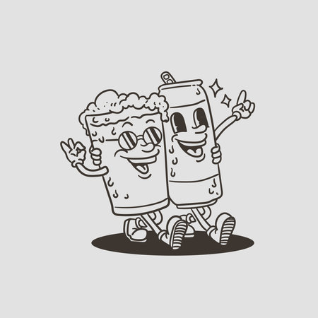 Couple of soda drink cartoon character on gray background. Vector illustration.のイラスト素材
