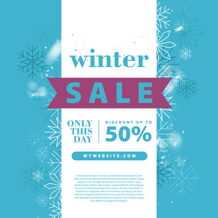 Winter sale banner template design. Winter sale poster with snowflakes.のイラスト素材