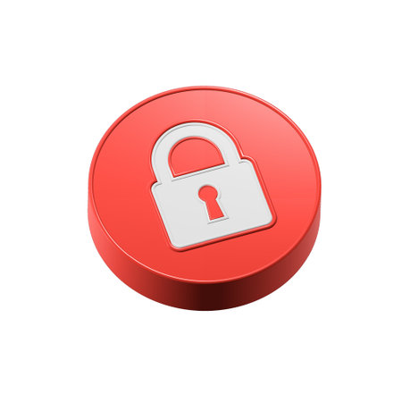 Lock icon on white background. 3d illustration. Red circle.