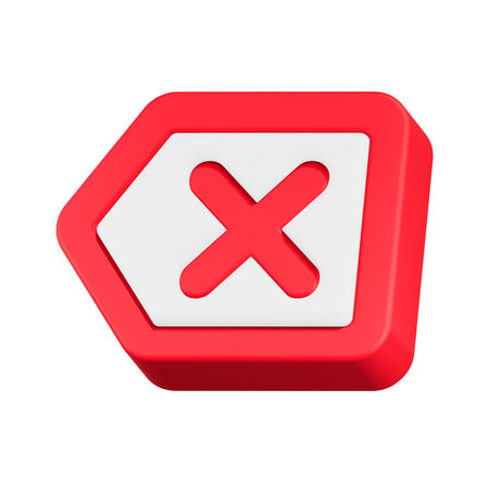 Red button with a cross on a white background. 3d rendering.