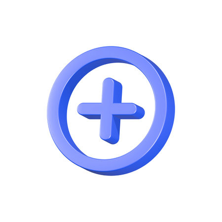 Plus sign icon. 3D style. Blue symbol on white background.の写真素材