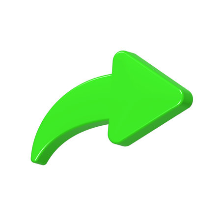 Green arrow isolated on white background. 3d render. Green arrow icon.