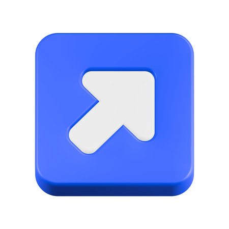 3d render of blue computer keyboard button with arrow icon on it