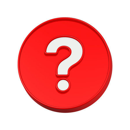 Red question mark on white background. Isolated 3D image.