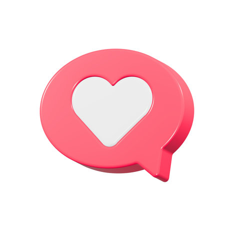 Pink Speech Bubble with Heart on a white background. 3d Rendering