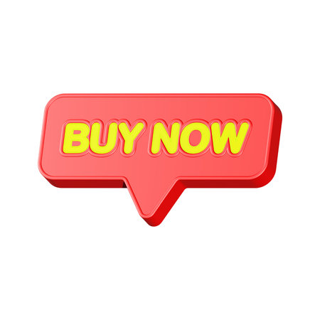 Buy Now Red 3d Text on Speech Bubble Isolated on White Background