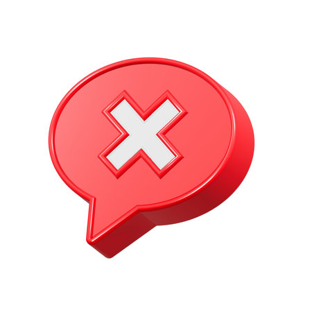 Red Speech Bubble with X Mark Isolated on White Background. 3D Rendering