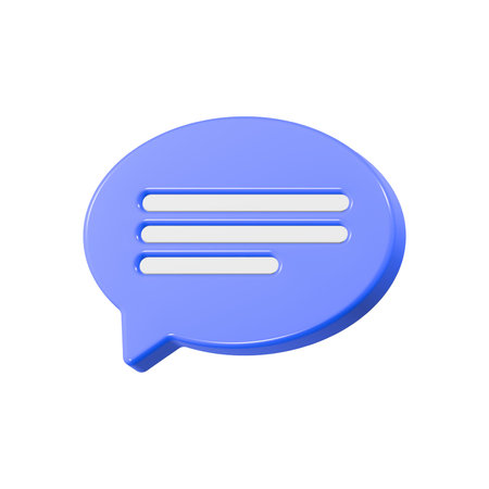 3D Blue Speech Bubble Icon Isolated on White Background.