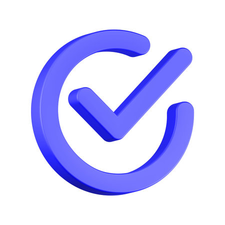 3d blue check mark icon isolated over white background, 3d render