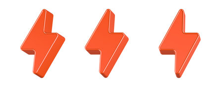 Highly quality rendering of a lightning symbol on a white background.