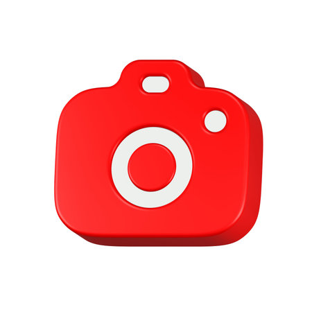 Red camera icon isolated on white background. 3d render image.