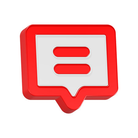 Speech bubble icon on white background. 3D rendering. Red square.