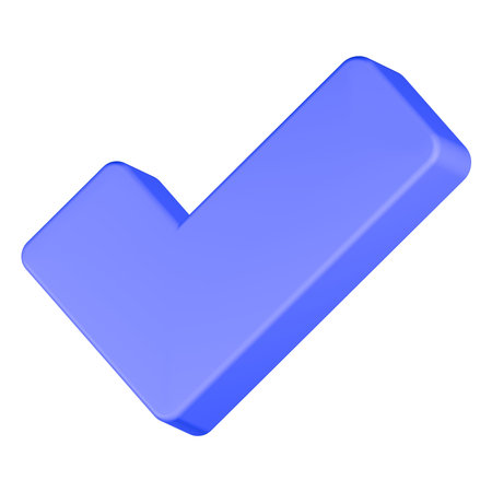 Blue check mark icon isolated on white background. 3d render.