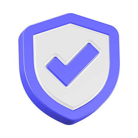 Shield with check mark. Isolated on white background. 3d render.