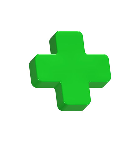 Green medical cross isolated on a white background. 3d render.の写真素材