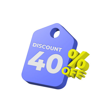 Discount label with 40 percent off on white background. 3D rendering.
