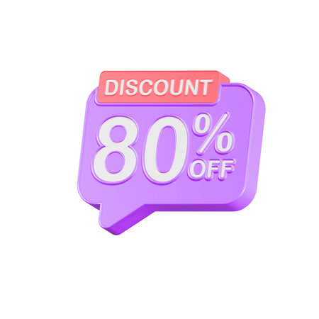 Discount 80 percent off speech bubble 3d illustration.