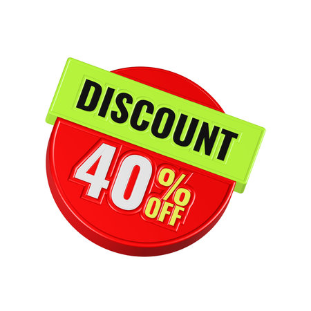 Discount 40 percent off on red circle banner illustration.