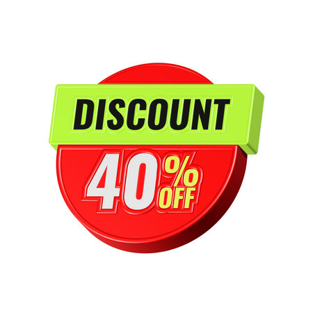 Discount 40 percent off. 3D illustration on white background.