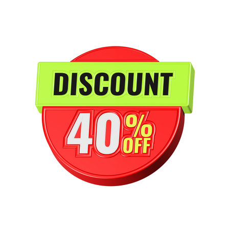 Discount 40 percent off. 3D illustration on white background.