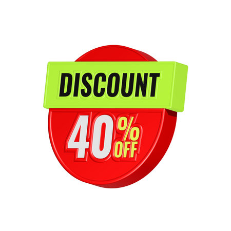 Discount 40 percent off sign. 3D illustration on white background.