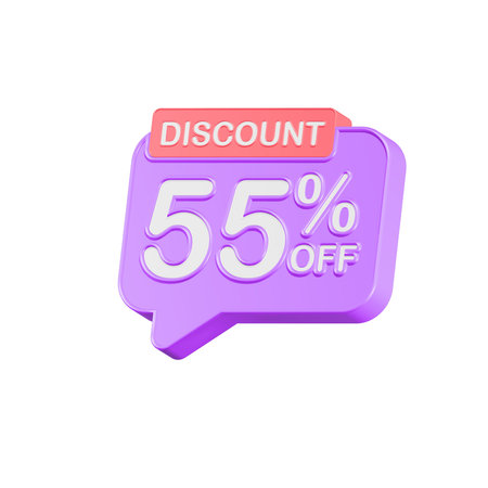 Discount 55 percent off speech bubble. 3D