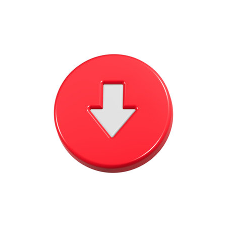 3d red download button on white background. 3d rendering.