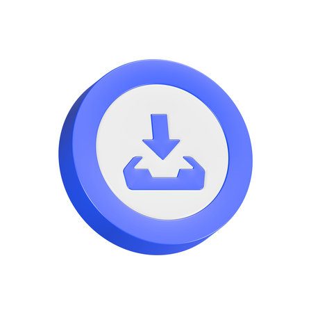 3d rendering of a download button isolated on a white background.