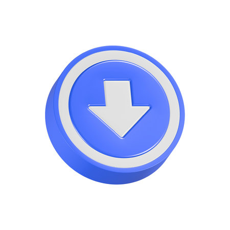 3d download button on white background. Isolated 3D illustration