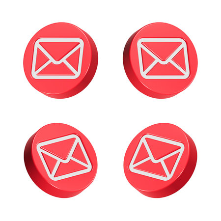 Set of red round buttons with envelope icons.