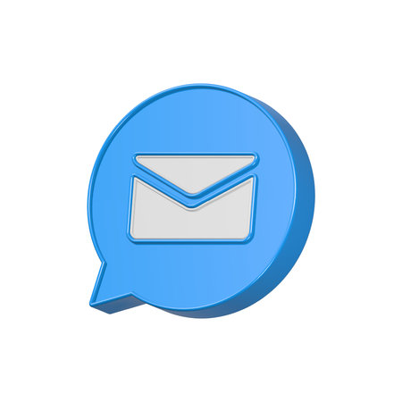 Envelope in speech bubble icon. Blue 3d rendering