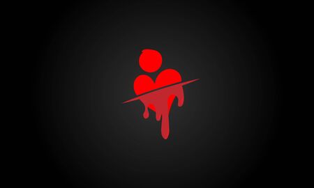 Illustration of a love  with the character of someone whose heart is cut by a knifeのイラスト素材