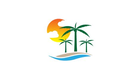 Palm Tree On A Beach Logo Design Template Vectorのイラスト素材